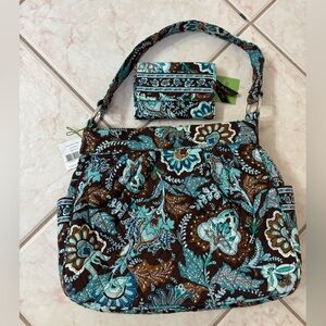 Vera Bradley Java Blue Floral Tote Bag with Matching Euro Wallet NWT